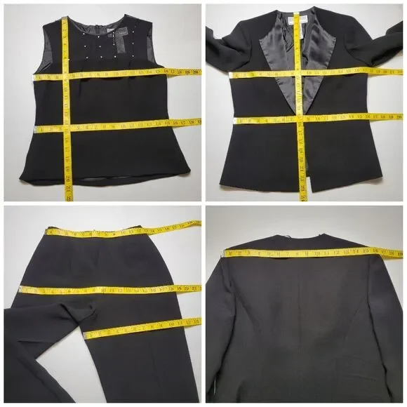 Jessica Howard Black Satin Trim Blazer Pantsuit 3 Piece Blousr Pants Jacket - Picture 15 of 16
